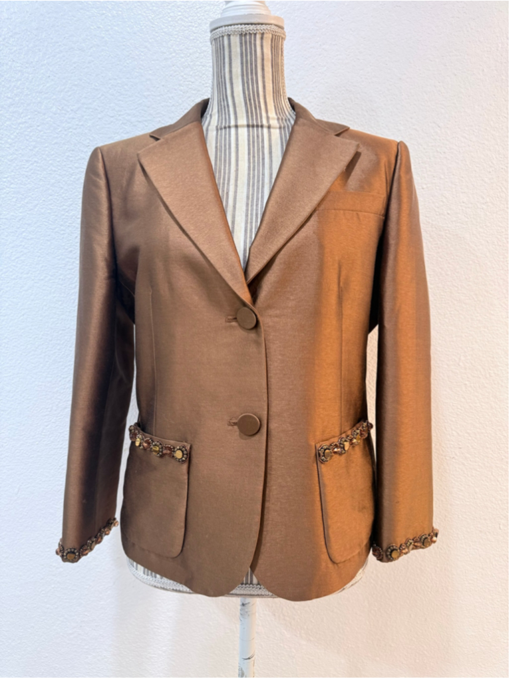 Women's DKNY Brown (Bronze) Beaded Blazer Jacket Size 12